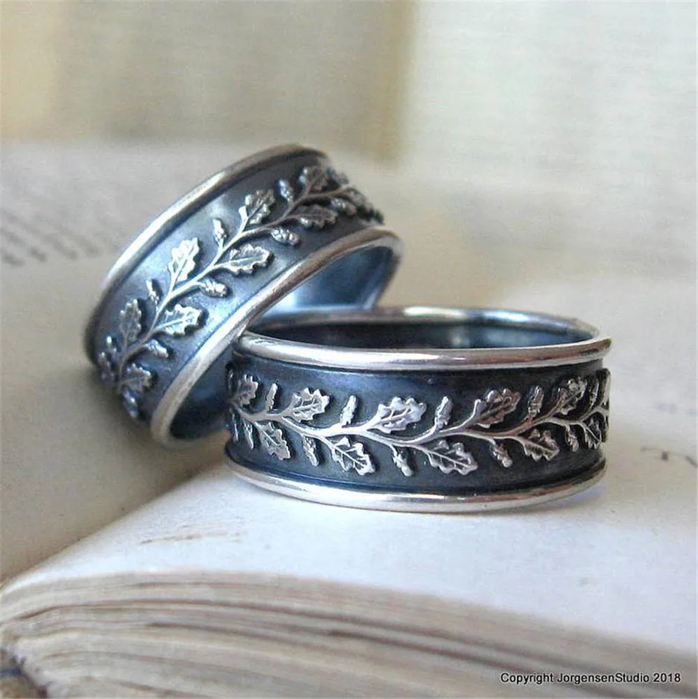 Vintage Carved Leaf Branches Pattern Ring For Women Antique Silver Wedding Band Jewelry wedding rings silver ring womens ring jewelry rings ring jewelry