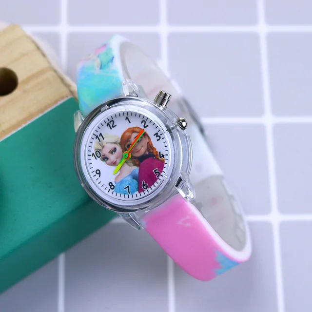 Disney Princess Elsa Kids Watches Girls Silicone Strap Cartoon Rabbit Dinosaur Light Children Wrist Watch Clock reloj infantil Girls Pink