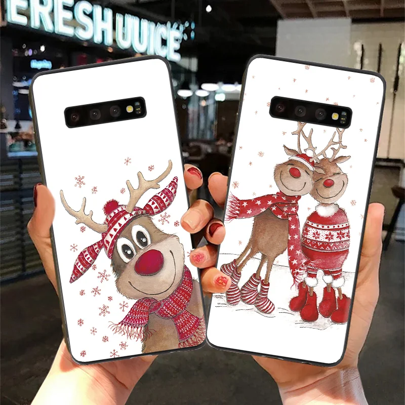 

3D Relief TPU For Samsung Galaxy A50 A70 A30 A40 A7 2018 S8 S9 Plus S10 A8 2018 S7 Edge J7 Prime Note 9 Christmas elk Case Tower