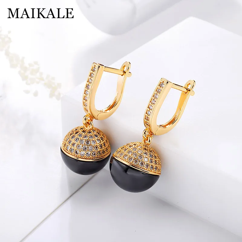 Maikale Classic Ball Ceramic Drop Earrings Copper Plated Gold Korean Earrings For Women Fashion 
