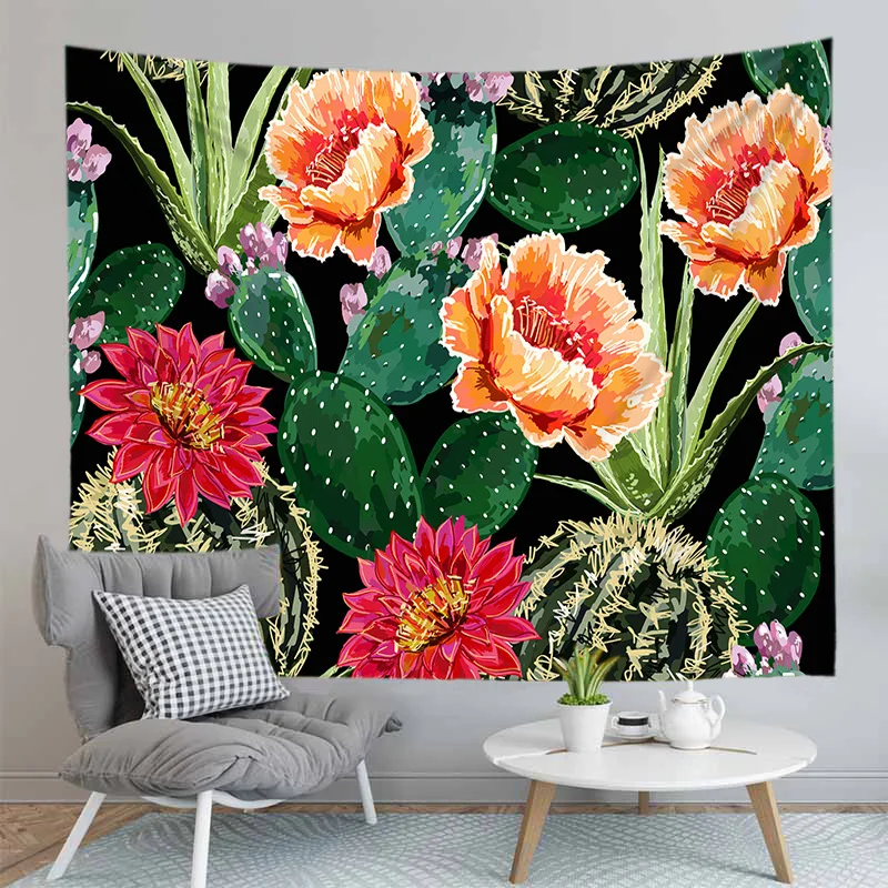 Floral Plant Print Tapestry Wall Hanging Blanket Yoga Mat Home Decoration Art 