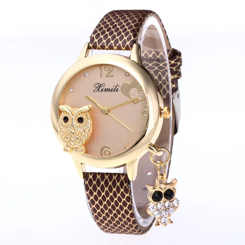 Новые модные женские часы с кристаллами Сова Полые кварцевые наручные часы кожаный браслет Подвеска женские часы relogio женские часы