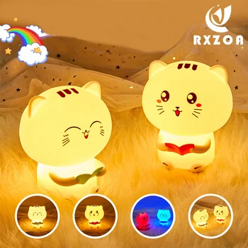 

Novelty Cute Cartoon Cat Night Light Kids Silicone Bedside Table Lamp With Record For Children Kids Pat LED Light Night Toys