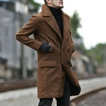 

Mens Winter Warm Lapel Overcoat Wool Coats Trench Coat Outwear Long Jacket Tops