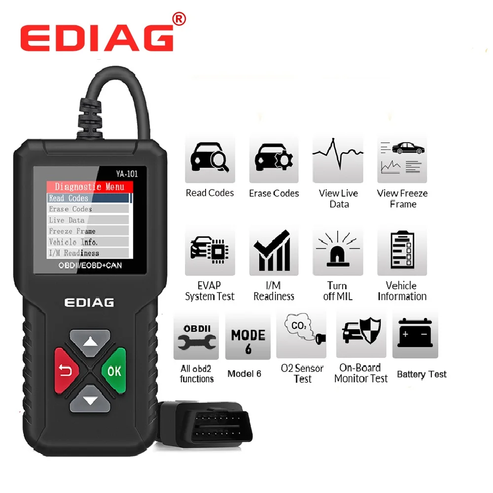 YA101 OBDII/EOBD 16Pin OBD2 считыватель кодов Бесплатная USB обновление EDIAG OBD 2