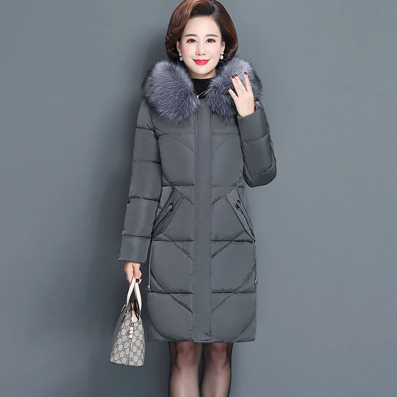 

Mid-length Cotton-padded Clothes Women's 2019 Winter Loose-Fit Fur Collar Middle-aged Top Grade Hooded down Jacket Cotton-padded
