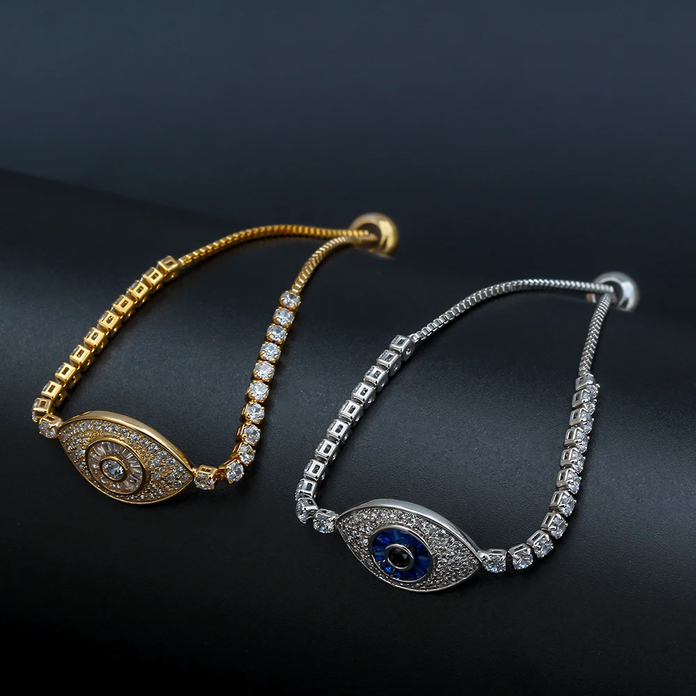 Lucky Eye Micro Pave сглаза шарм браслет золото серебро Цвет Браслет цепочка регулируемые ювелирные изделия для женщин мужчин EY6735