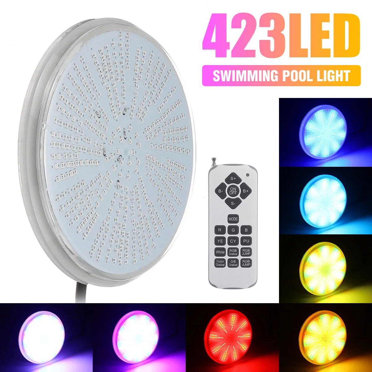 

Led Swimming Pool Light 423leds AC/DC12V RGB Resin Replacement PAR56 Lamp Waterproof IP68 Multi Color 2m Wire Underwater Lights