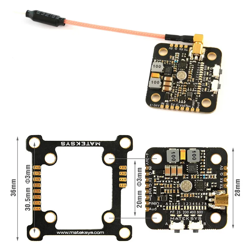 Matek System Mateksys VTX-MINI VTX мини 5,8G 40CH Pit/25/200/400/800 МВт FPV видео передатчик VTX для небольшой гоночный Дрон с видом от первого лица