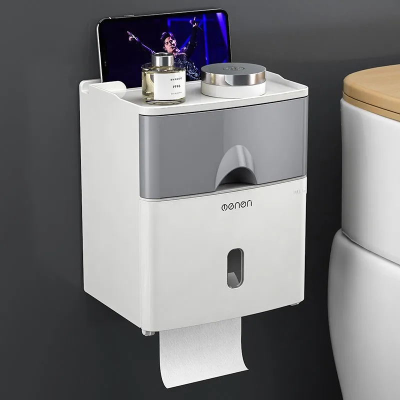Toilet Paper Holder Waterproof Wall Mount Shelf Tray