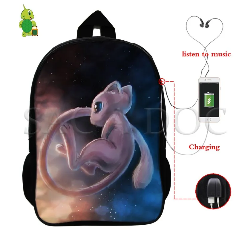 Pokemon Mewtwo Umbreon рюкзак для женщин и мужчин многофункциональный USB зарядка школьные и дорожные сумки для подростков студентов ноутбук рюкзак - Цвет: 16