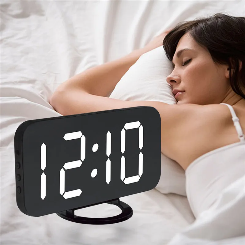  Digital LED Alarm Clock Mirror Clock Snooze Display Time Night Led Table Desk 2 USB Charge Ports fo