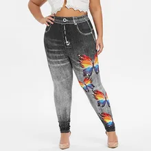 Модные женские облегающие брюки с цветочным принтом и бабочками, леггинсы, облегающие брюки-карандаш со средней талией размера плюс, обтягивающие эластичные джинсовые брюки