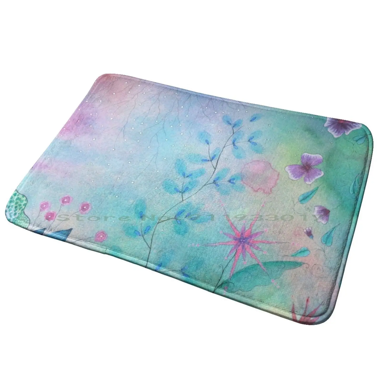 

Ethereal Garden Watercolor Painting Entrance Door Mat Bath Mat Rug Game Key Ink Friends Idea Presentation World Life Real