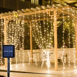 Solar Lamp LED String Lights Outdoor 3x3m 300LED Fairy Curtain Lights for Window Wedding Party Garden Garland Holiday Lighting