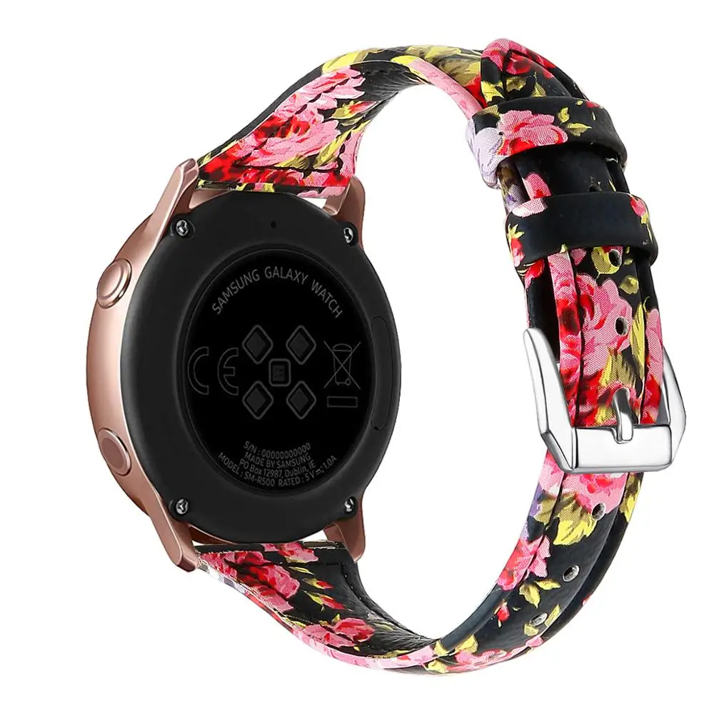 Кожаный ремешок для samsung Galaxy Watch 42 мм Active 2 44 мм 40 мм браслет ремешок 20 мм браслет ремешок для Huami Amazfit GTR 42 мм - Цвет: black pink flower