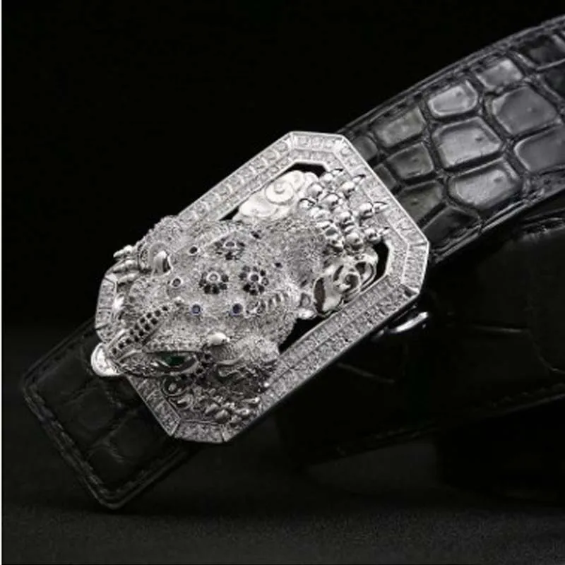 

LINSHE new crocodile men belt men luxury The belt spittor Smooth buckle Genuine leather belts tide