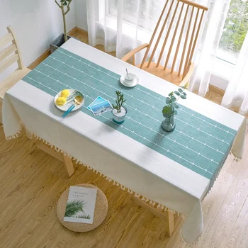 

Creative Plaid Decorative Linen Tablecloth with Tassel Waterproof Oilproof Thicken Rectangular Wedding Dining Tea Table Cloth