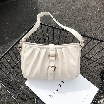 

LONOOLISA 2020 New Fashion Folds One-Shoulder Handbags for Handbags Unique Belt Lock Design Clutch Bags Brand PU Leather Purses