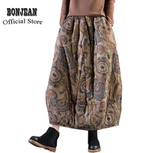 Женская юбка с хлопковой подкладкой, толстая, для осени и зимы, с принтом, элегантная, Ретро стиль, модная, повседневная, модная, длинная, AZ17212122
