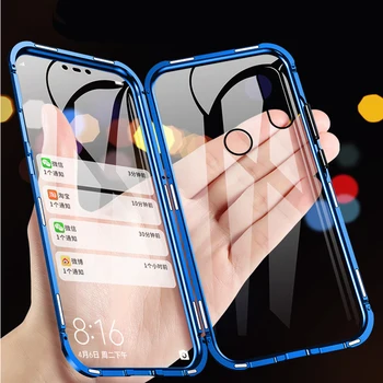 

magnet Glass Case For Huawei P Smart Z Y9 Prime 2019 Metal Magnetic Cover Front and Back Glass Case For Huawei Y9 2019 Y5 2019