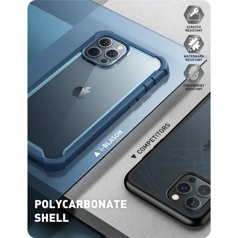 For iPhone 12 Pro Max Case 6.7 (2020 Release) I-BLASON Ares Full-Body Rugged Clear Bumper CoverBuilt-in Screen Prote