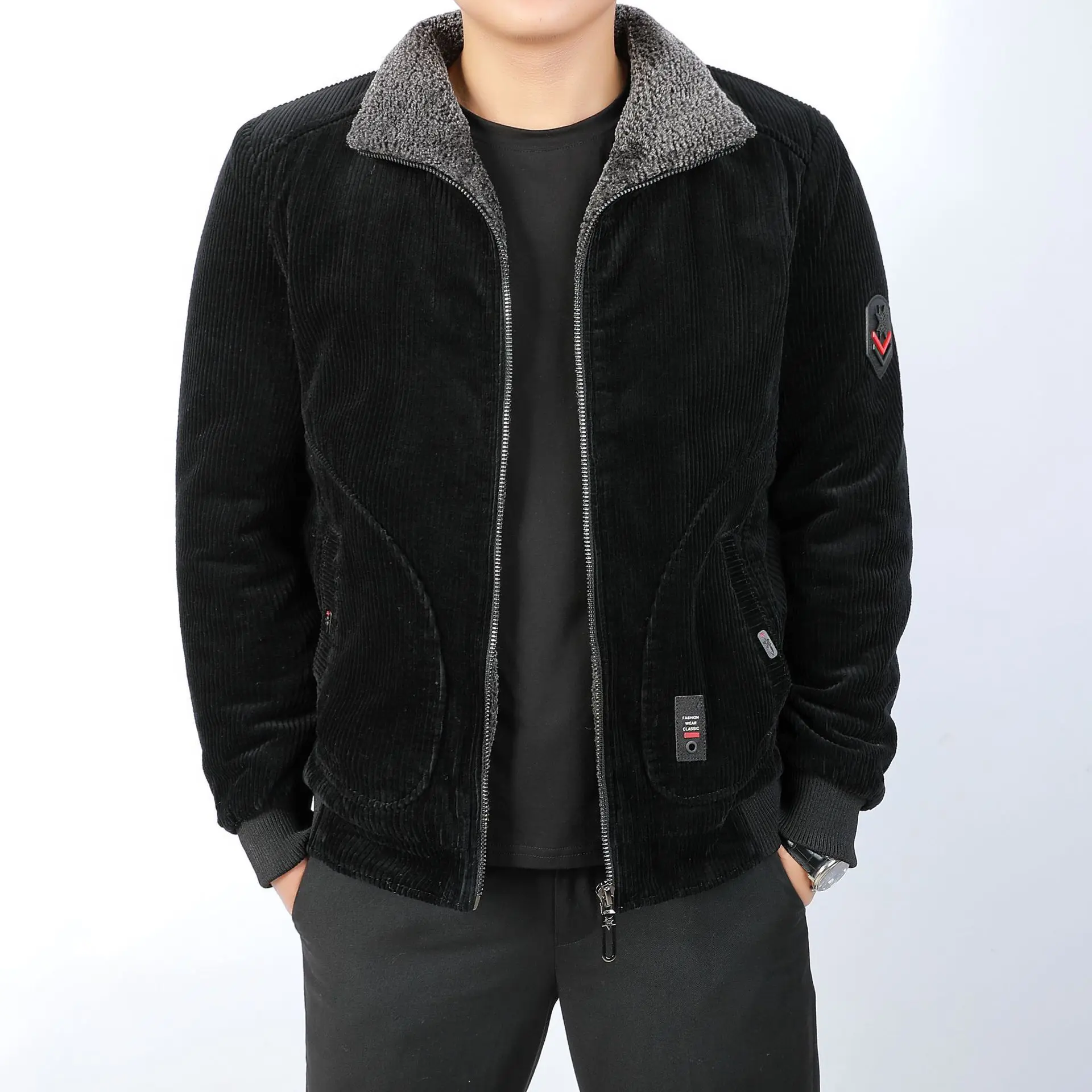 Мужская зимняя куртка, пальто, Повседневная парка, куртка для мужчин, флисовая подкладка размера плюс M-4XL, 1-25 - Цвет: Черный