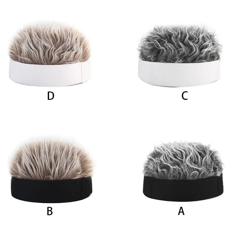 Men Women Novelty Hip Hop Beanie Hat with Spiked Fake Hair Funny Retro