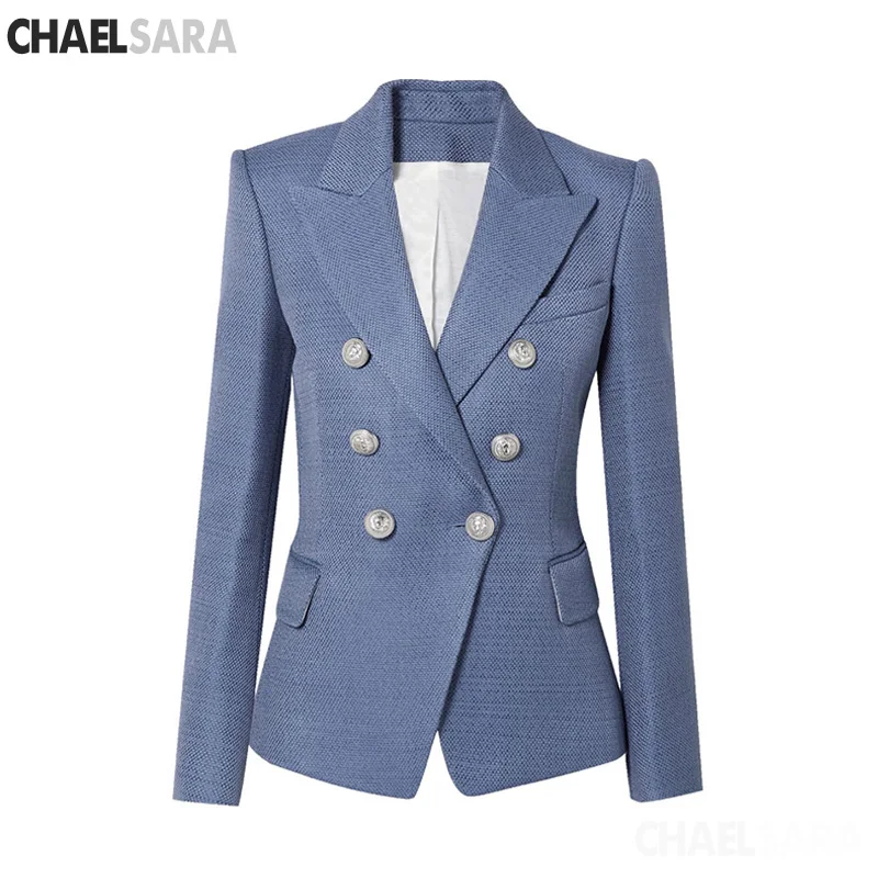 

2019 New Autumn Winter Runway Designer Blazer For Ladies Double Breasted Lion Buttons Blazer Jacket Coat
