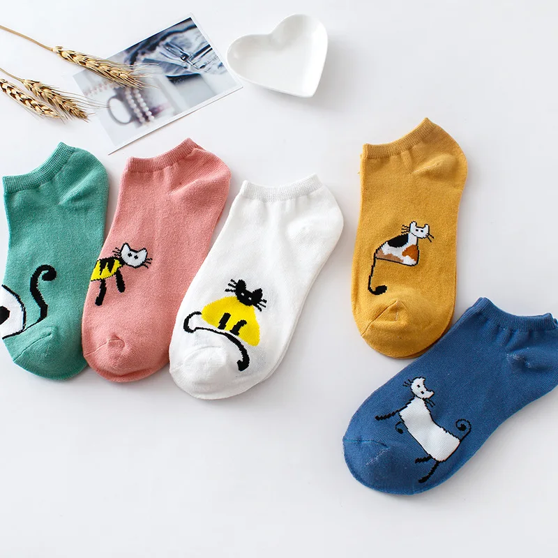 Креативные высококачественные модные носки в стиле Харадзюку каваи, женские забавные носки с принтом кошки, мышки, животных, милые носки, повседневные короткие носки