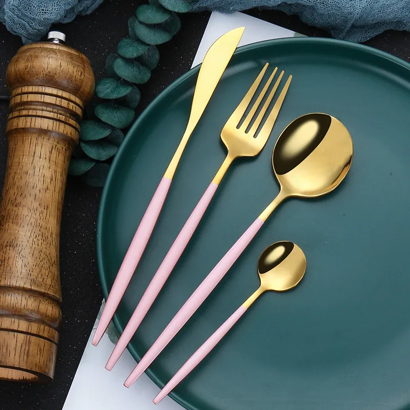 

Kitchen Tableware Stainless Steel Cutlery Set Dinner Set Fork Spoon Knife Dinnerware Set Cutlery Flatware Pink Gold Dropshipping