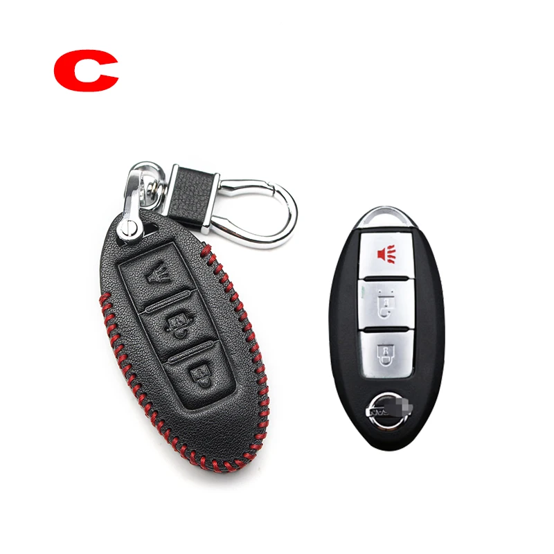 Car key case for cars leather remote key for Nissan Note Micra k12 x trail t31 t32 Qashqai Teana j32 j10 patrol y62 Tiida Murano - Название цвета: C Red line
