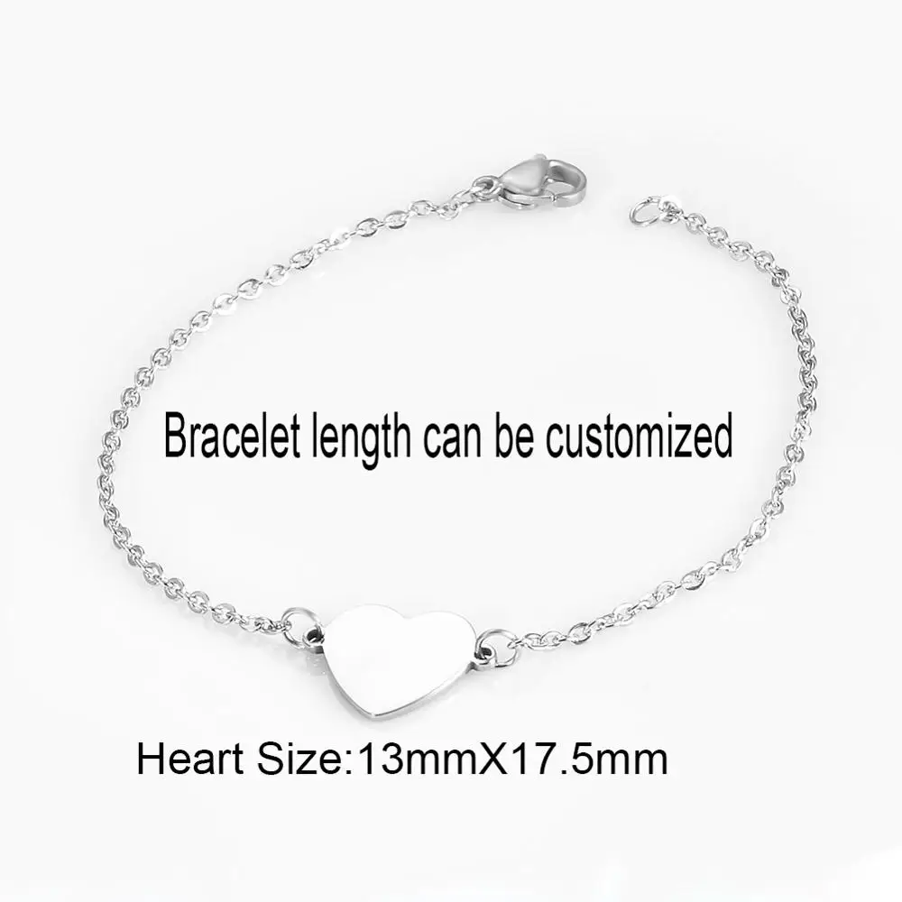 Dropshipping Custom Engraved Simple Heart Bracelets Gift For Women Romantic Jewelry Accessories Stainless Steel Chain Bracelet 5