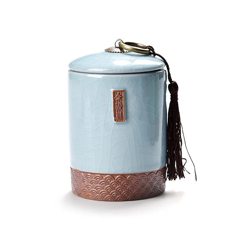 Jinjunmei PowderBlue Маленькая чайная банка Caddy керамическое уплотнение для хранения чая коробка для хранения конфет кофе кухня еда Канистра чайный набор кунг-фу портативный бак - Цвет: Jinjunmei PowderBlue