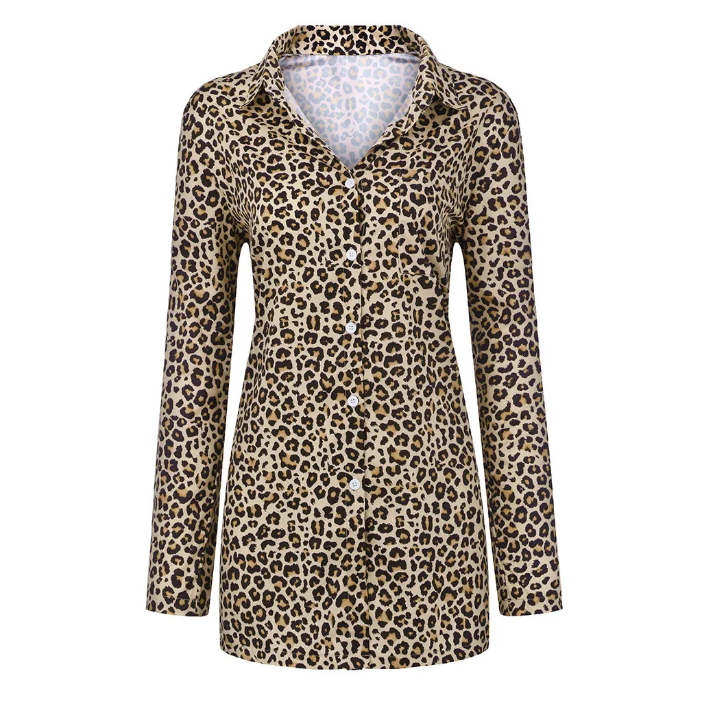 H25 хлопок лен женские топы и блузки плюс размер с длинным рукавом Леопард Женская Туника пуговицы Топы осенние Рубашки повседневные блузы