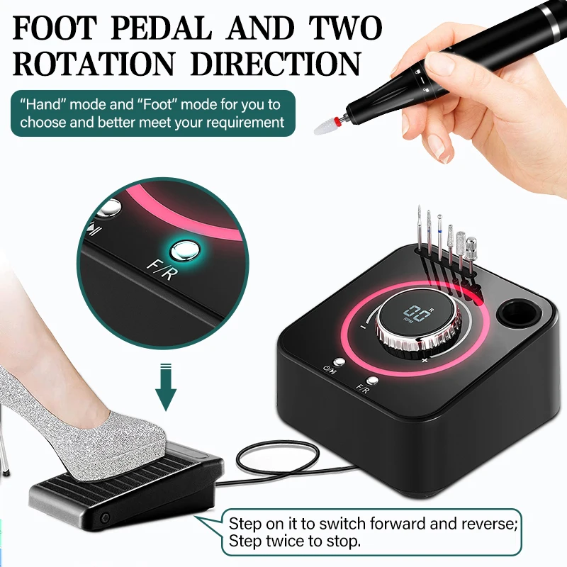 Ensemble de perceuse à ongles électrique 40 000 tr/min, lime à ongles avec fonction mémoire, perceuse à ongles, fraiseuse, outil de salon d'art des ongles_voghion.com