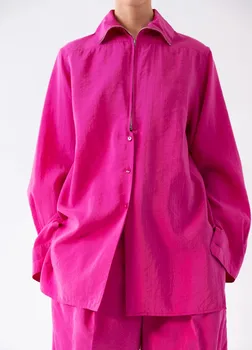 

Women Spring Autumn Cardigan Silk Blouse 2020 New Zipper Turn Down Collar and Buttons Thin Coat Lady Casual Top Clothing