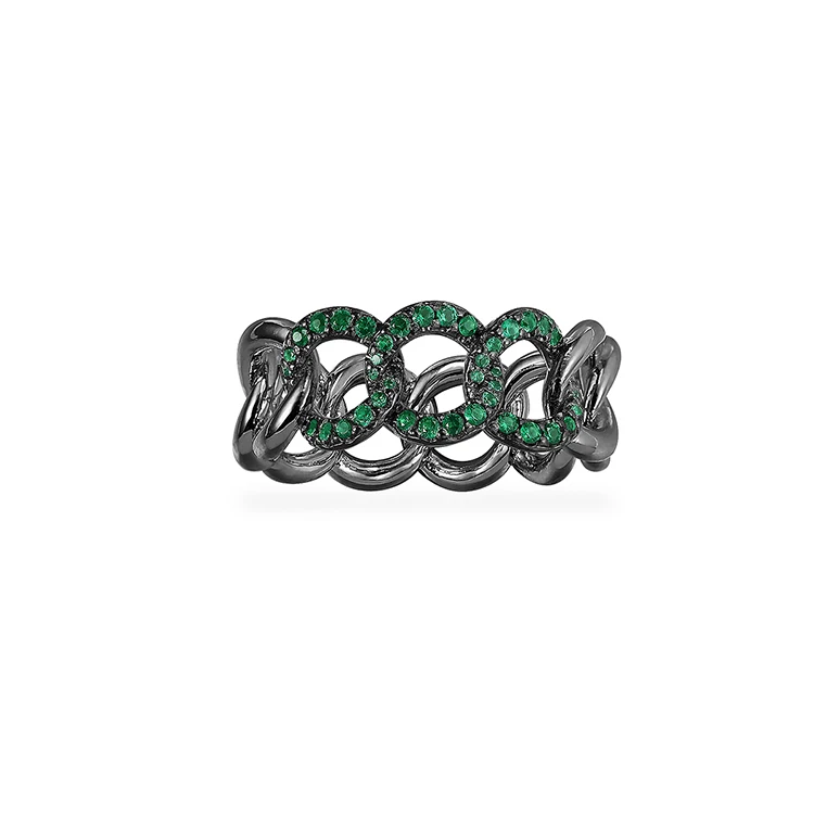 Рок-925 пробы, серебряная, черная, серая цепочка, зеленые цирконы, Крутое кольцо для женщин, коллекция Herisson, ювелирные изделия, кольца для женщин