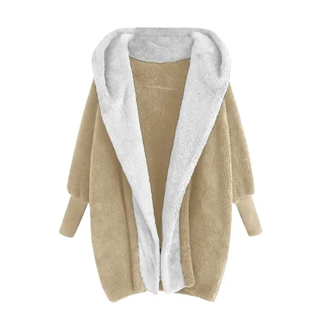 Plus Size Women Warm Plush Hooded Coat With Pockets Winter Casual Solid Cotton Coat Outwear For Ladies Streetwear 7 Colors