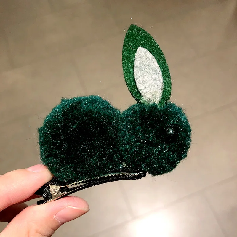 green hairpin Милый красочный мультяшный 3D плюшевый кролик, эластичная повязка для волос, повязка для волос для девочек, заколка, милая заколка, резинка, аксессуары для волос - Цвет: green hairpin