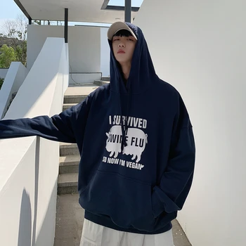 

Men Oversized Harajuku Hooded Hoodies 2020 Mens Korean Fashions Sweatshirts Hoodie Streetwear Hip Hop Navy Blue Hoodie