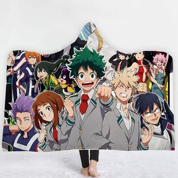 

My Hero Academia Anime 3D Printing Throw Hooded Blanket Wearable Warm Fleece Bedding Office Quilts Soft Adults Travel 04