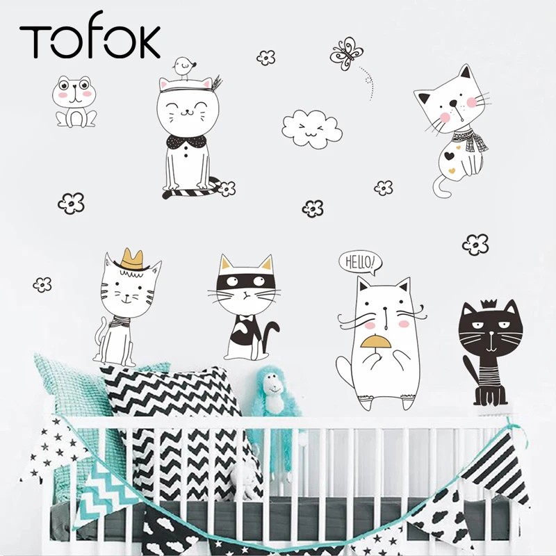 Tofok Мультяшные кошки СЕМЬЯ DIY стикер стены Детская комната прекрасные обои Декор