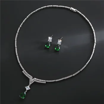 

TOP QUALITY CZ CRYSTAL SHINY WATER DROPLETS CUBIC ZIRCON NECKLACE AND EARRING WOMEN WEDDING JEWELRY SET