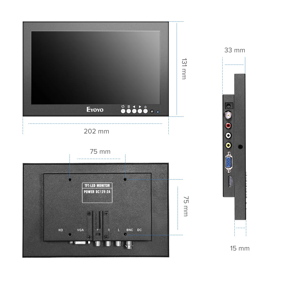 Eyoyo 8“ HDMI Monitor 720P IPS Display Screen VGA/AV/BNC/SPEAK PC Screen Portable LCD Display Monitors for CCTV Security camera