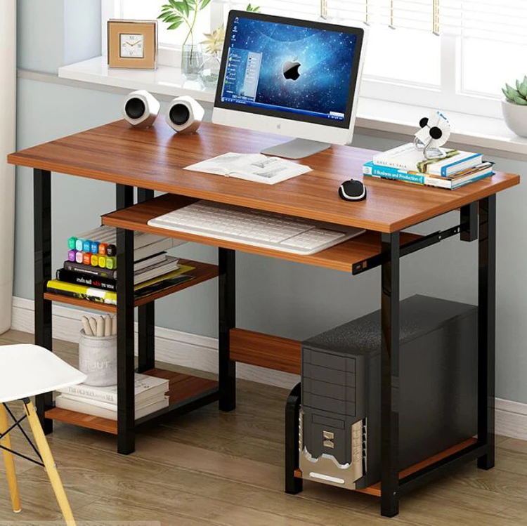 Modern Computer Desk Pc Table With Keyboard Tray Bookshelf For