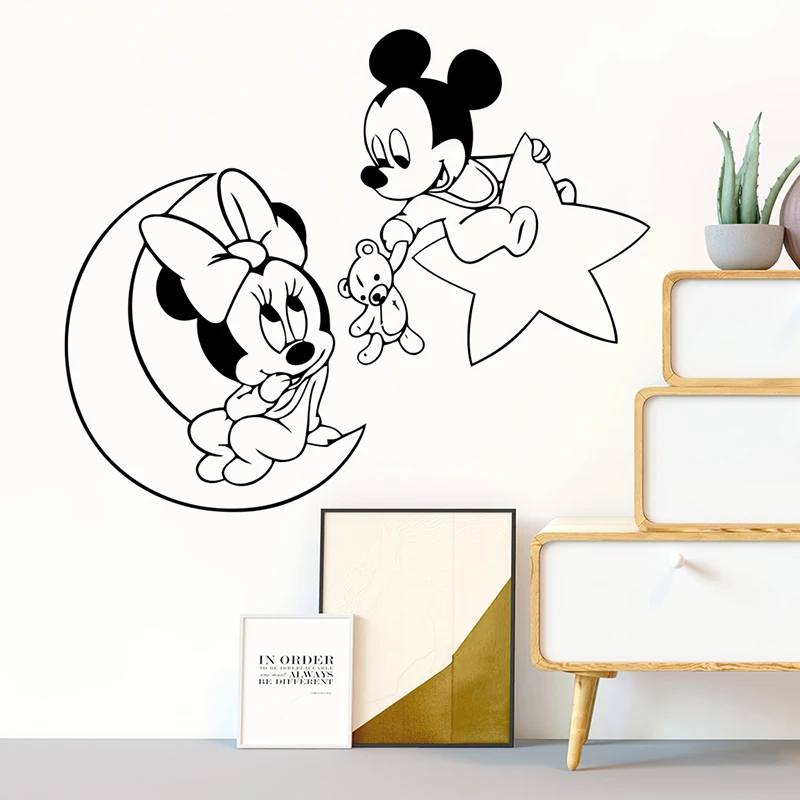 Cartoon Disney Mickey Minnie Mouse Wall Stickers For Home Decor Living Room Kids Room Decoration Vinyl Mural Wall Art DIY Decals