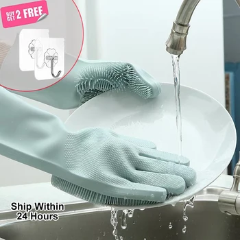 

1 Pair Dishwashing Gloves Silicone Dish Washing Gloves Kitchen Silicone Cleaning Household Tools for Clean Car Pet Brush Glove