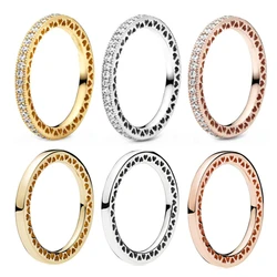 2021 Authentic 925 Sterling Silver Fit Original Pan Rose Gold Heart To Heart Ring For Women Engagement Jewelry Anniversary Gifts