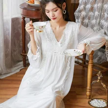 Wasteheart Women Homewear Female white Deep V Neck Sexy Sleepwear Nightdress Lace bow Nightwear Nightgown Sleepwear Luxury Gown